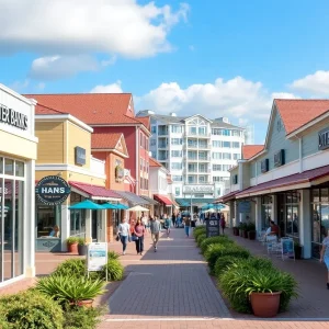 Shopping center at the Outer Banks featuring various storefronts