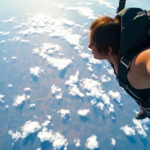 Aerial view of a skydiving experience with clear skies.
