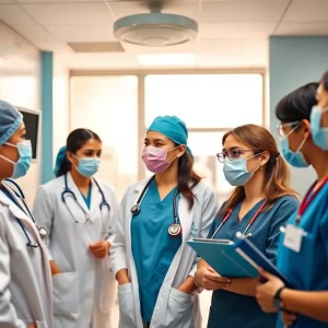 Healthcare professionals collaborating in a medical environment.