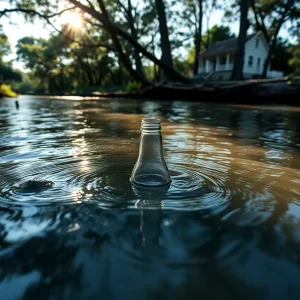 A vintage glass bottle found in a creek in Hatteras Village, North Carolina.