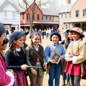 Eighth graders from Waldorf School participating in historical reenactments in Colonial Williamsburg.
