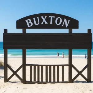 Reopened beach access at Buxton with sunny skies and sandy shores.
