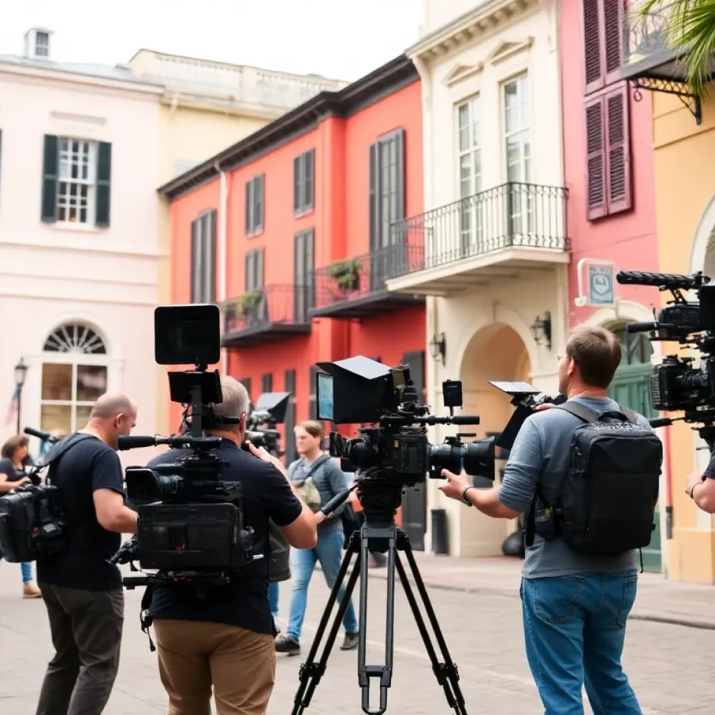 Film crew setting up in Charleston for Outer Banks