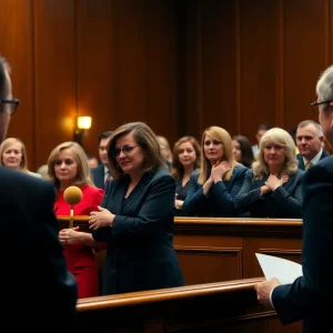 Emotional courtroom reactions during a verdict announcement.