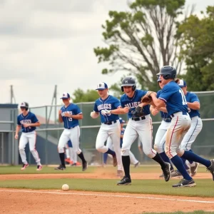 ECU baseball players in a competitive game environment