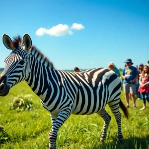 Zebra being safely captured in a pasture