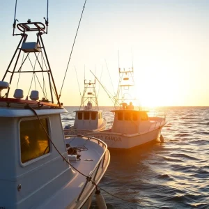 Fishing boats at sunrise in the Outer Banks