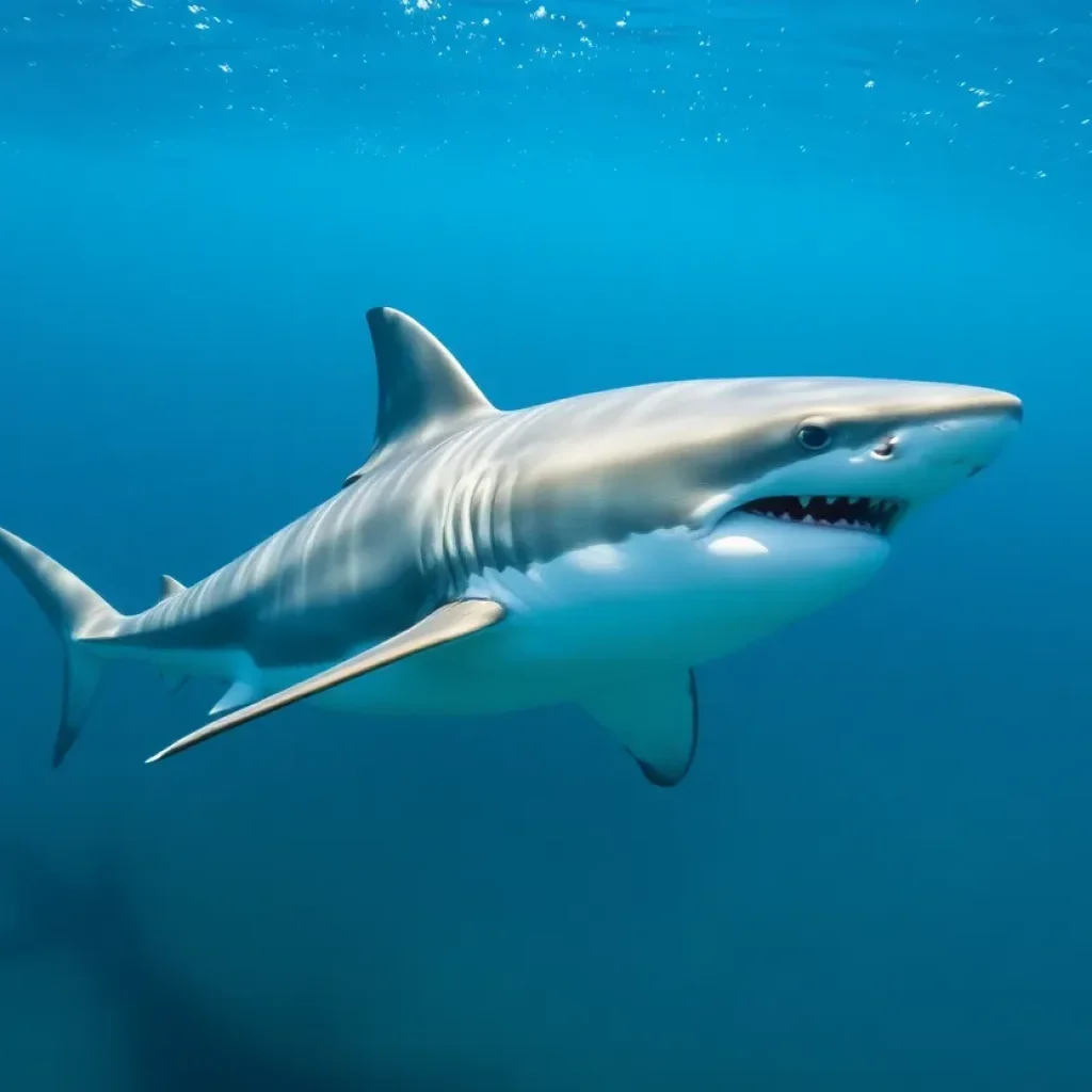 A great white shark swimming off the coast of Cape Hatteras