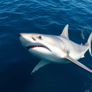 Great white shark swimming in the Atlantic Ocean