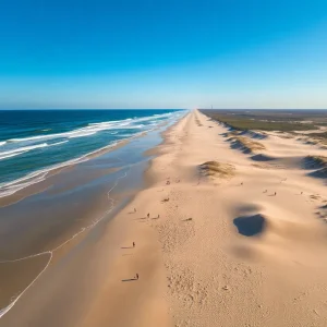 A crowded beach in the Outer Banks during a heat wave
