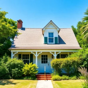 Exterior view of a flat top cottage during the Southern Shores Historic Cottage Tour.