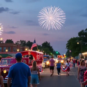 Crowd enjoying fireworks and a parade during Independence Day in North Carolina