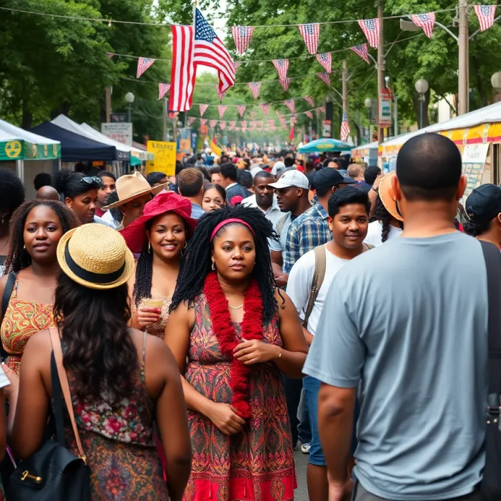 People celebrating Juneteenth with music, food, and art in North Carolina.