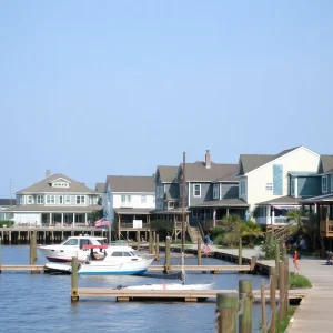 Scenic view of Manteo, North Carolina with historical landmarks and beaches.