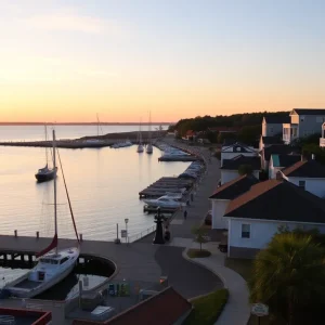 Scenic view of Manteo, Outer Banks with harbor