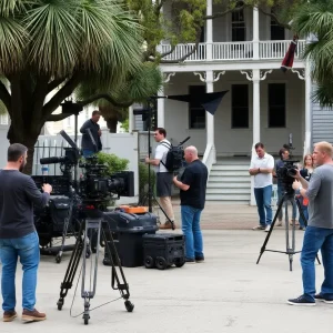Film crew setting up for Outer Banks Season Five in Charleston