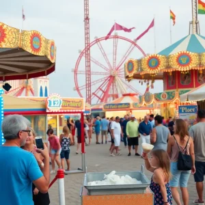 Family enjoying rides and games at the Soundside Fun Fair