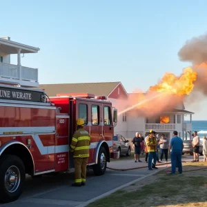 Firefighters responding to a fire at an oceanfront rental in Southern Shores
