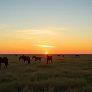 Wild horses grazing in the Outer Banks landscape