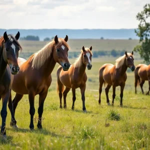 Wild horses grazing on the Rachel Carson Reserve