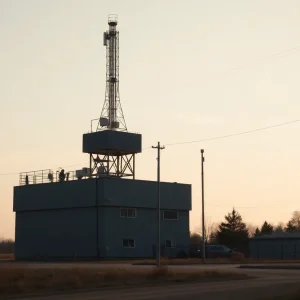 Image of the silent radio station WVOD Manteo with broadcasting tower
