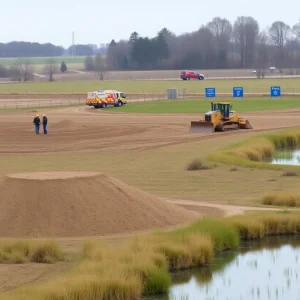 Scene of a bulldozer accident at a sandpit in Tyrrell County