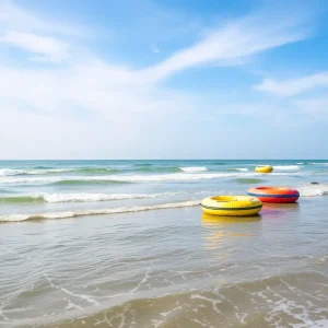 Carova beach with inflatable rafts