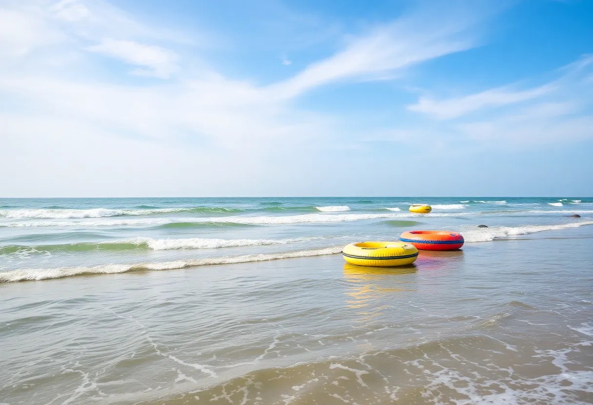 Carova beach with inflatable rafts