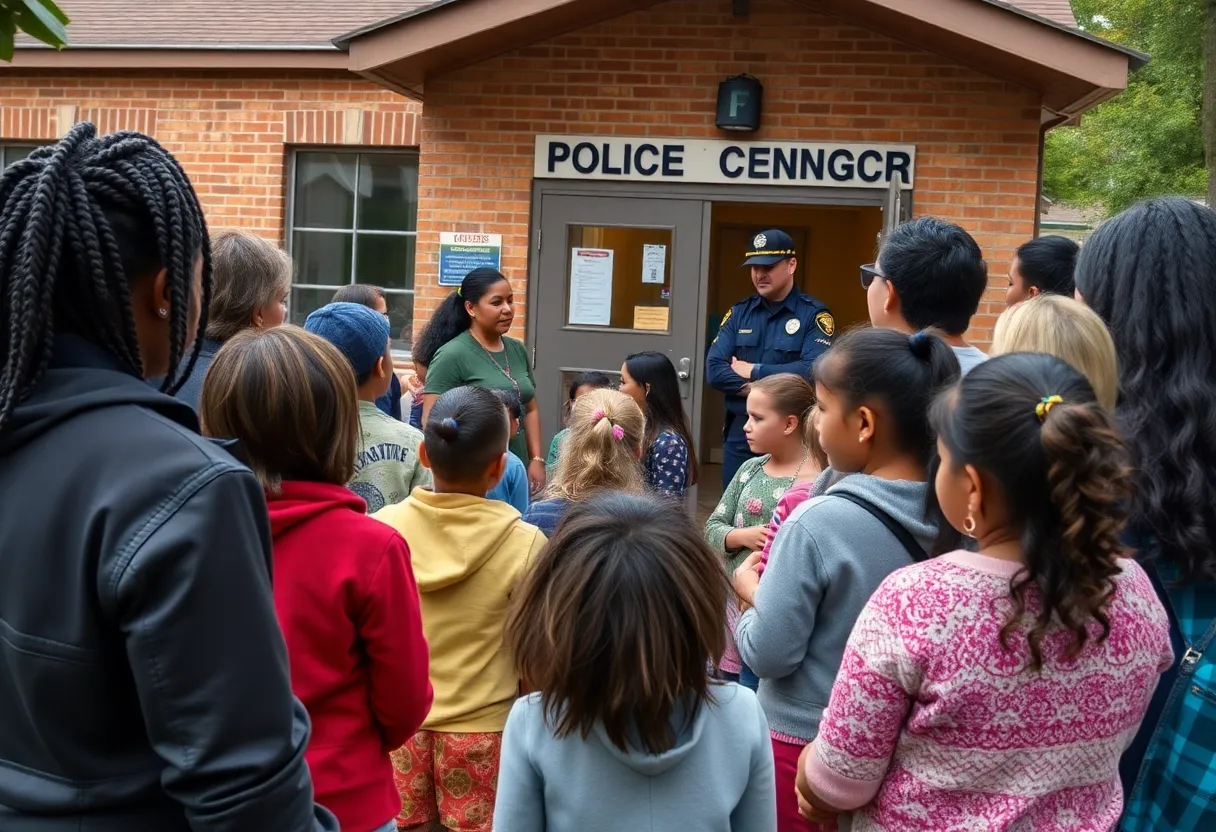 Community members discussing child safety and exploitation prevention