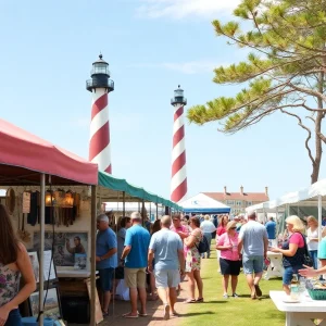 Festival attendees enjoying local crafts and beverages at Corolla Cork & Craft