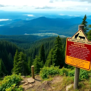 Warning sign about wildlife safety in Olympic National Park