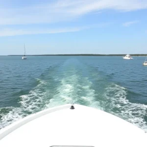 A peaceful scene of boats on Currituck Sound waters