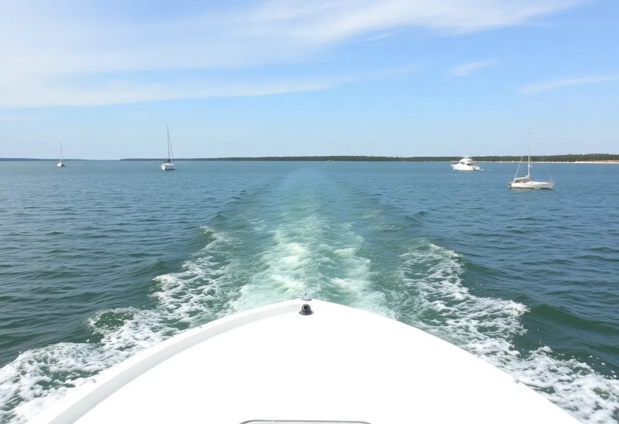 A peaceful scene of boats on Currituck Sound waters