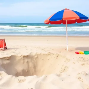 Deep sand hole on a beach in Duck, NC