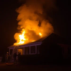 Firefighters responding to a house fire in Duck, North Carolina.