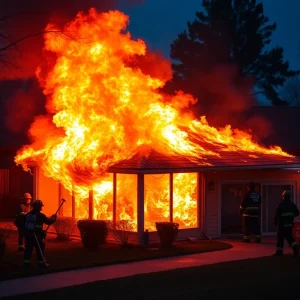 Firefighters tackling a pool house fire in Duck NC early morning.