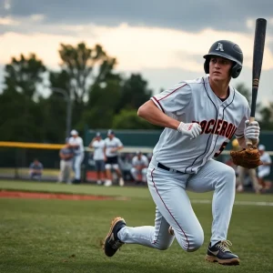 College baseball player in action on the field