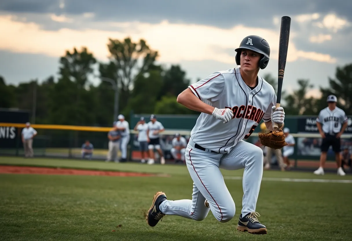 College baseball player in action on the field