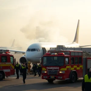 Emergency evacuation scene at Denver International Airport