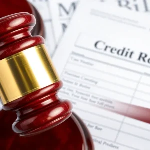 A gavel and a credit report representing the federal ruling on medical debt.