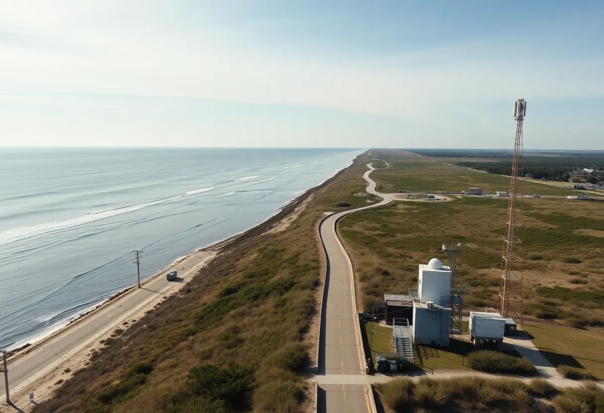 View of Hatteras Island illustrating communication infrastructure and scenic landscape