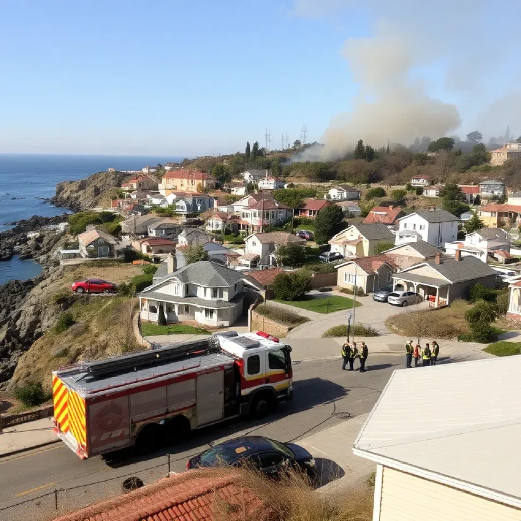 Aftermath of the fire in Kill Devil Hills with fire trucks and emergency responders.