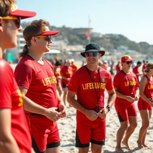 Lifeguards competing in beach safety events at Jennette's Pier