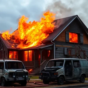 A house in Manteo engulfed in flames after an explosion
