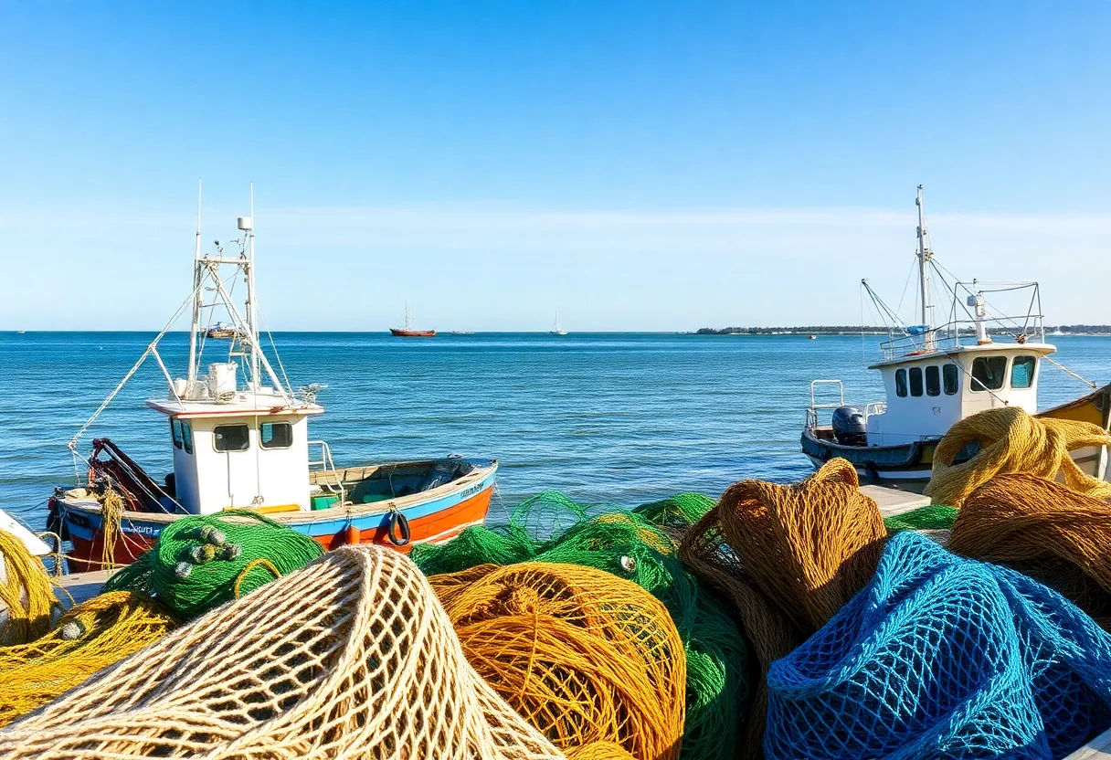Fishing boats along the North Carolina coast with nets