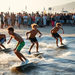 Skimboarders competing at the OBX Skim Jam event