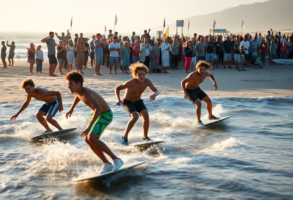 Skimboarders competing at the OBX Skim Jam event