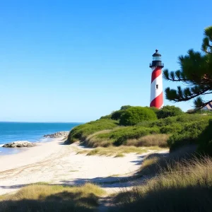 A scenic view of Ocracoke Island featuring its beaches and lighthouse.