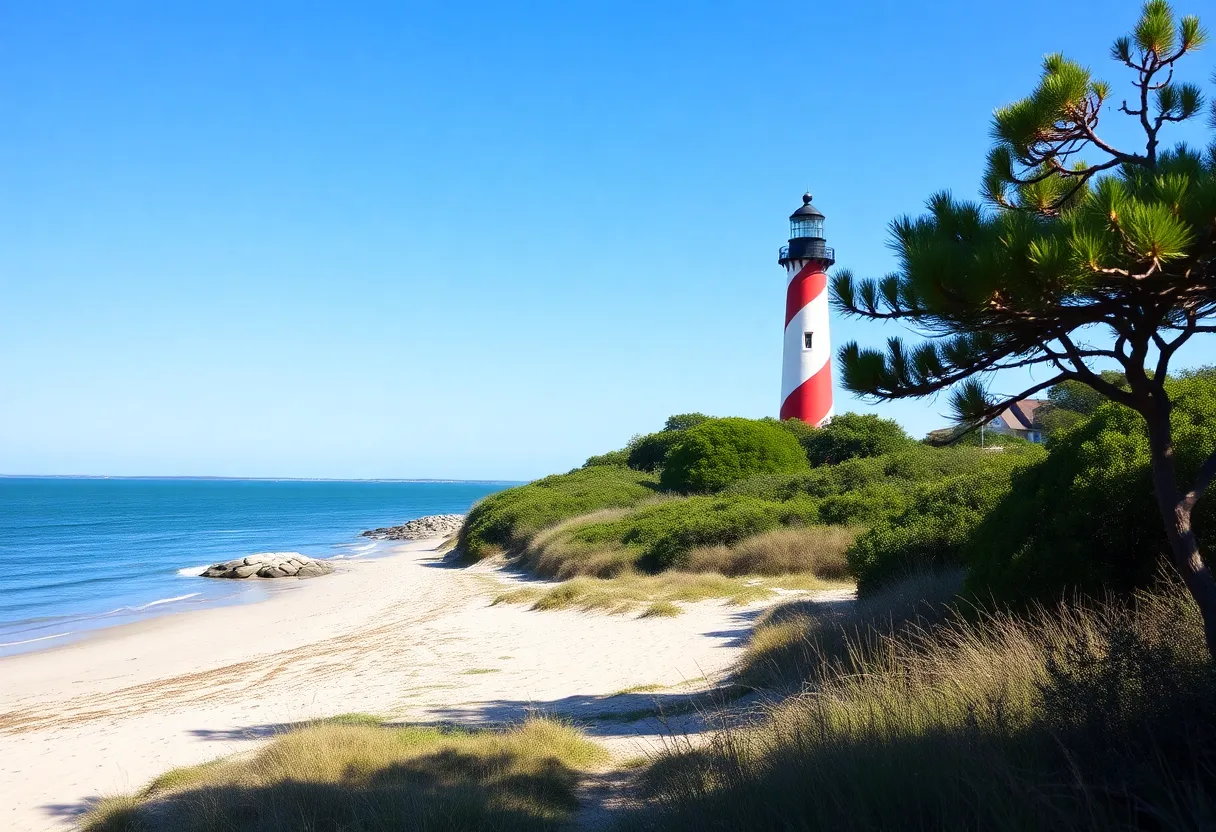 A scenic view of Ocracoke Island featuring its beaches and lighthouse.