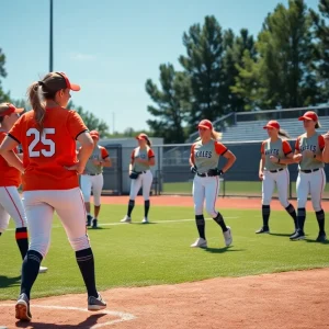 Ohio Bobcats softball team during practice on the field.